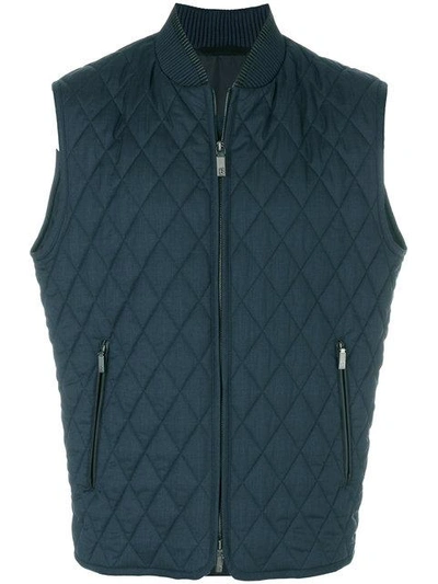 Brioni Quilted Zip-up Gilet In Blue