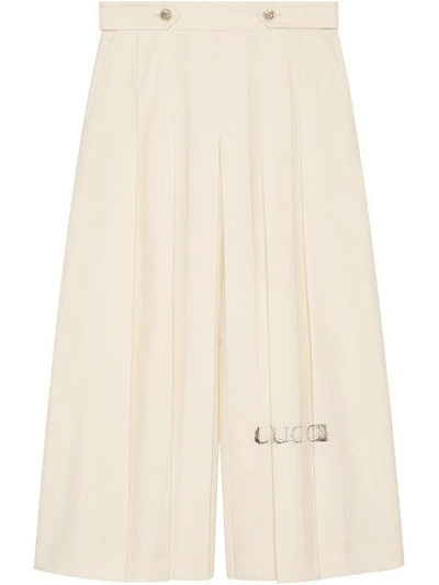 Gucci Pleated Wool Bermuda Pant In Ivory