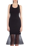 AKRIS PUNTO AMERICAN STRIPE TULLE HEM SHEATH DRESS,841680039103