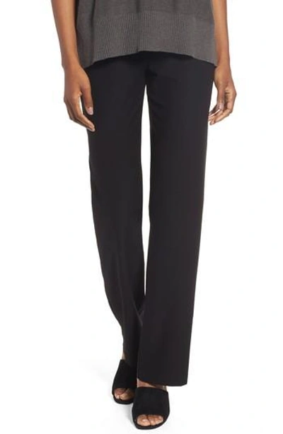 Eileen Fisher Straight Leg Crepe Trousers In Black