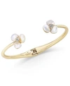 KATE SPADE GOLD-TONE PAVE & IMITATION PEARL HINGED SLIM CUFF BRACELET