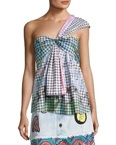 Peter Pilotto One-shoulder Gingham Cotton-blend Top In Multi