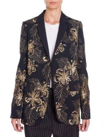 Stella Mccartney Single-breasted Wool Cocktail Blazer With Sequined Embroidery In Ink