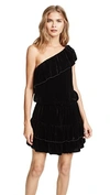 Joie One-shoulder Ruffled Velvet Mini Dress In Caviar