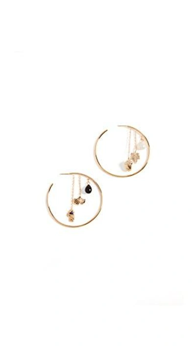 Aurelie Bidermann Barbizon Baroque Pearl, Lapis Lazulli & Black Agate Hoop Earrings In Gold