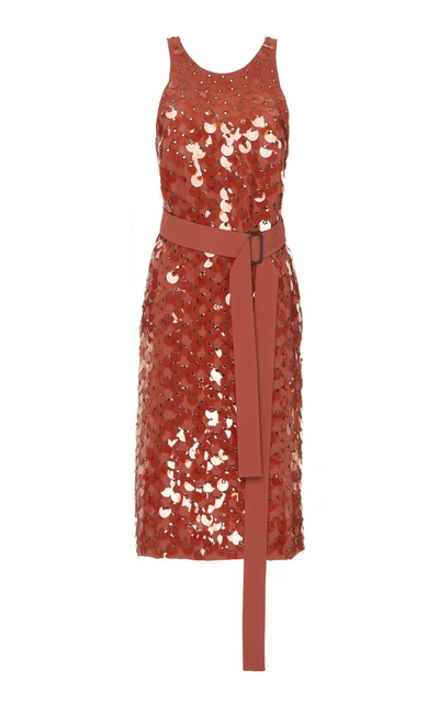 Bottega Veneta Sequin And Eyelet-embellished Crepe Dress In Burgundy