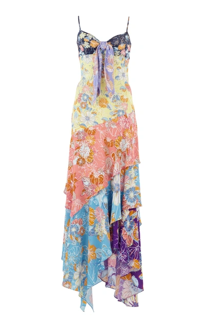 Peter Pilotto Tiered Floral-print Tie-front Crepe Slip Dress In Multicolour