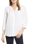 Nydj V-neck Pleated Blouse In Optic White