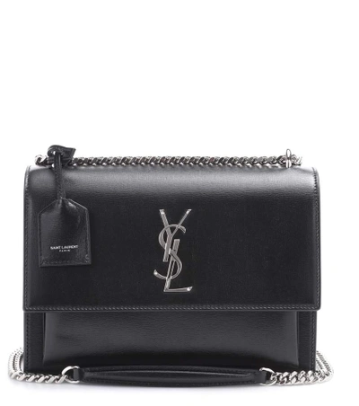 Saint Laurent Black Leather Medium Sunset Monogram Shoulder Bag