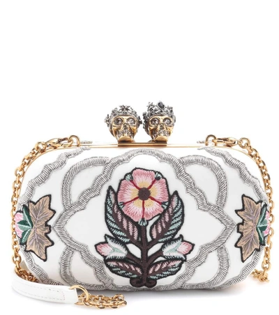 Alexander Mcqueen Queen & King Embroidered Box Clutch - White In Soft Ivory Multicolor
