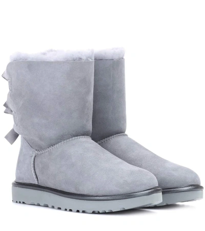 Ugg Mini Bailey Bow Ii Suede Ankle Boots In Pale Blue