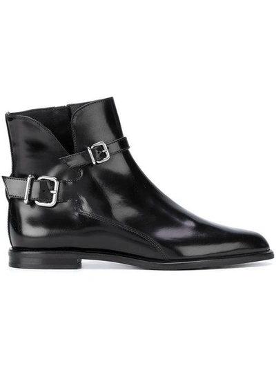 Tod's 10mm Buckled Leather Ankle Boots In Black