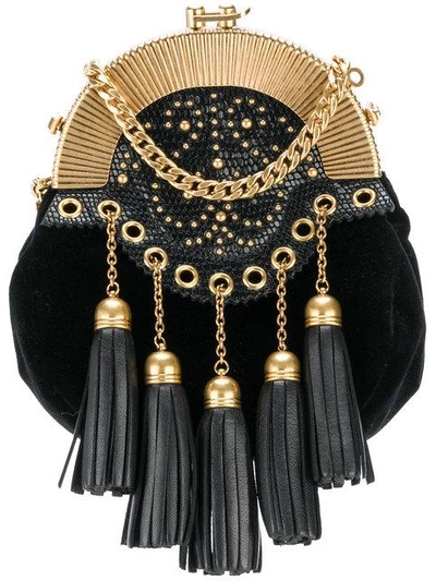 Miu Miu Embellished Velvet Chain Shoulder Bag In Black