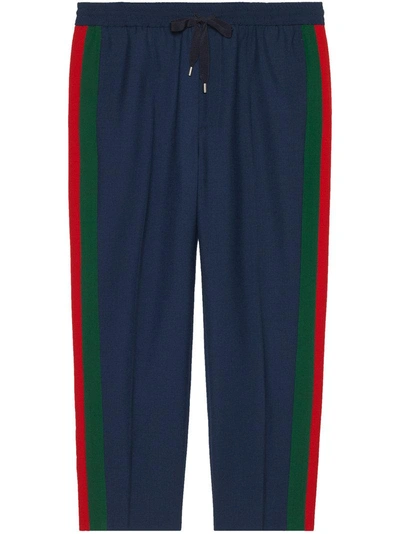 Gucci Wool Cropped Pant With Stripe In Blue