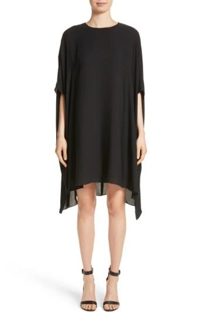 St John Double Silk Georgette Draped Dress In Caviar