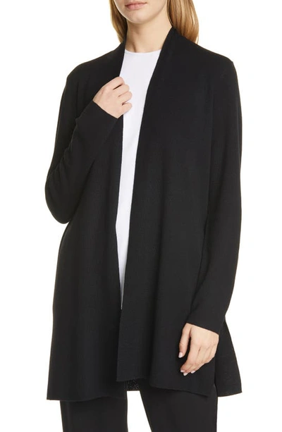Eileen Fisher Petite Ultrafine Merino Wool Straight Long Cardigan In Black