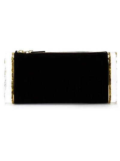 Edie Parker Lara Velvet And Glittered Acrylic Box Clutch In Llack