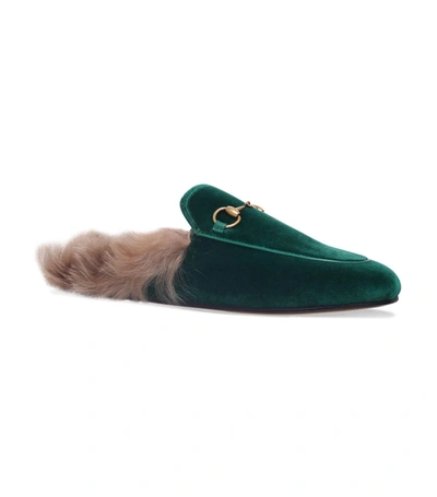 Gucci Velvet Princetown Slippers In Green