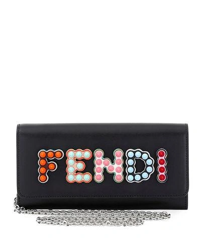 Fendi Polished Studded Continental Wallet On A Chain In Multi