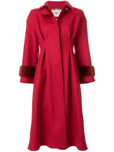 Fendi Double Wool Felt Coat W/ Mink Details In Castoroilrosso