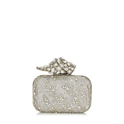 Jimmy Choo Cloud Silver Embroidered Clutch Bag With Crystal Knot Clasp