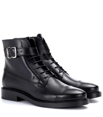Tod's Lace-up Smooth-leather Ankle Boots In Black