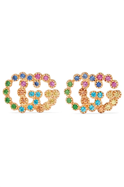 Gucci Gg Running Studs With Multicolour Stones In Gold