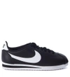 NIKE CLASSIC CORTEZ BLACK AND WHITE LEATHER SNEAKER,807471-BLK-WHT-WHT