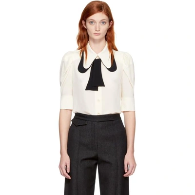 Chloé Contrast Tie-neck Silk Shirt, White/black