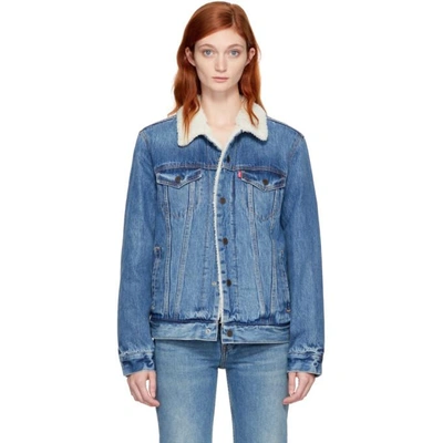 Levi's Blue Ex-boyfriend Sherpa Trucker Denim Jacket In Rough And Tumbe