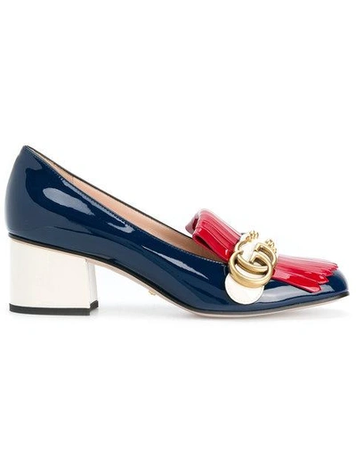 Gucci Gg Marmont高跟鞋 In Royal Blue/red/gold