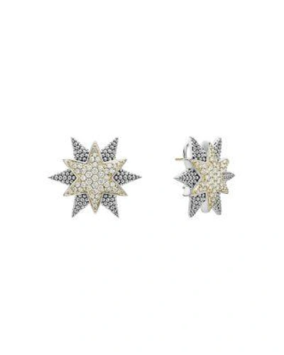 Lagos 18k Gold & Sterling Silver North Star Diamond Small Stud Earrings In White/silver