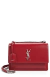 Saint Laurent Medium Sunset Grained Leather Silver Chain Bag In Marble Rose