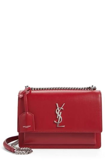 Saint Laurent Medium Sunset Grained Leather Silver Chain Bag In Marble Rose