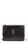 Saint Laurent Sunset Medium Ysl Crossbody Bag In Croc-embossed Leather In Nero