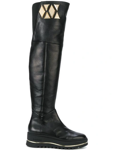 Baldinini Geometric Detail Flatform Boots In Black