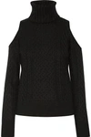 THEORY Cold-shoulder cable-knit wool-blend turtleneck sweater