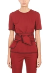 VICTORIA BECKHAM RED MERLOT WOOL BELTED BLOUSE,TPVV089A