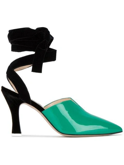 Attico Olivia Patent-leather And Velvet Pumps In Green