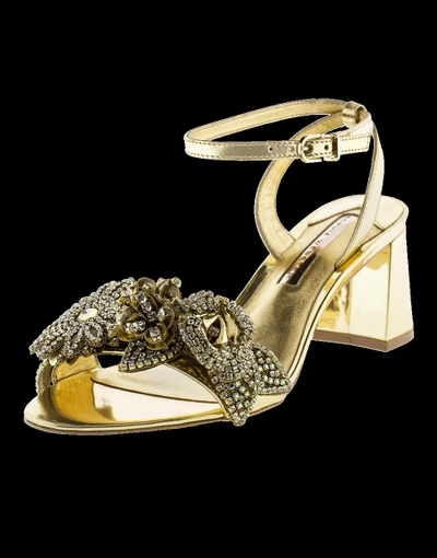 Sophia Webster Lilico Crystal Embellished Metallic Leather Block Sandals In Gold