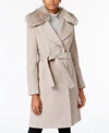 T TAHARI FAUX-FUR-COLLAR WRAP COAT