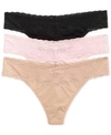 Natori Bliss 3-pk. Perfection Lace-trim Thong 750092mp In Cameo Rose/black/cafe