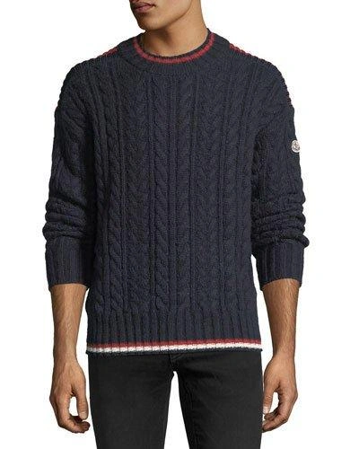 Moncler Multi-textured Cable Knit Sweater In Navy