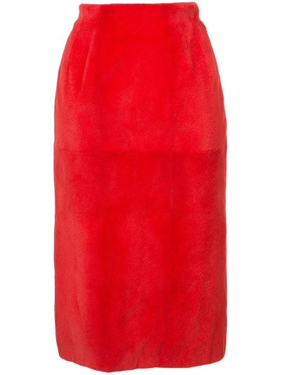 Oscar De La Renta Midi Pencil Skirt In Scarlet