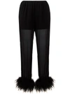 Prada Sheer Effect Trousers With Ostrich Feather Cuffed Ankles