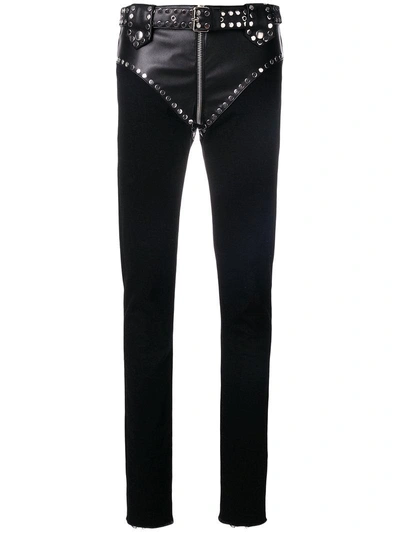 Alyx Slim Studded Faux Leather & Denim Jeans In Black