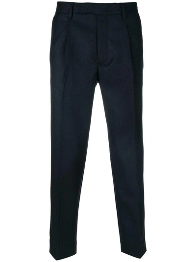 Moncler Cropped Tailored Fit Wool Trousers In Navy