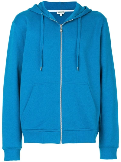 Kenzo Logo-print Cotton-jersey Hoody In Blue