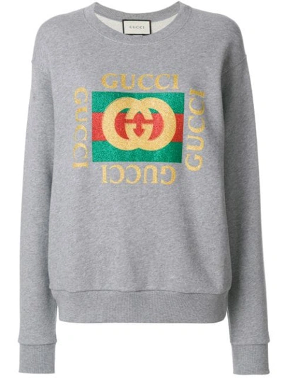 Gucci 大廓形贴花印花纯棉毛巾布卫衣 In Grey Multicolor