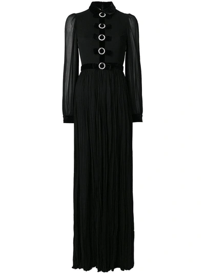 Gucci Embellished Velvet-trimmed Jersey Gown In Black